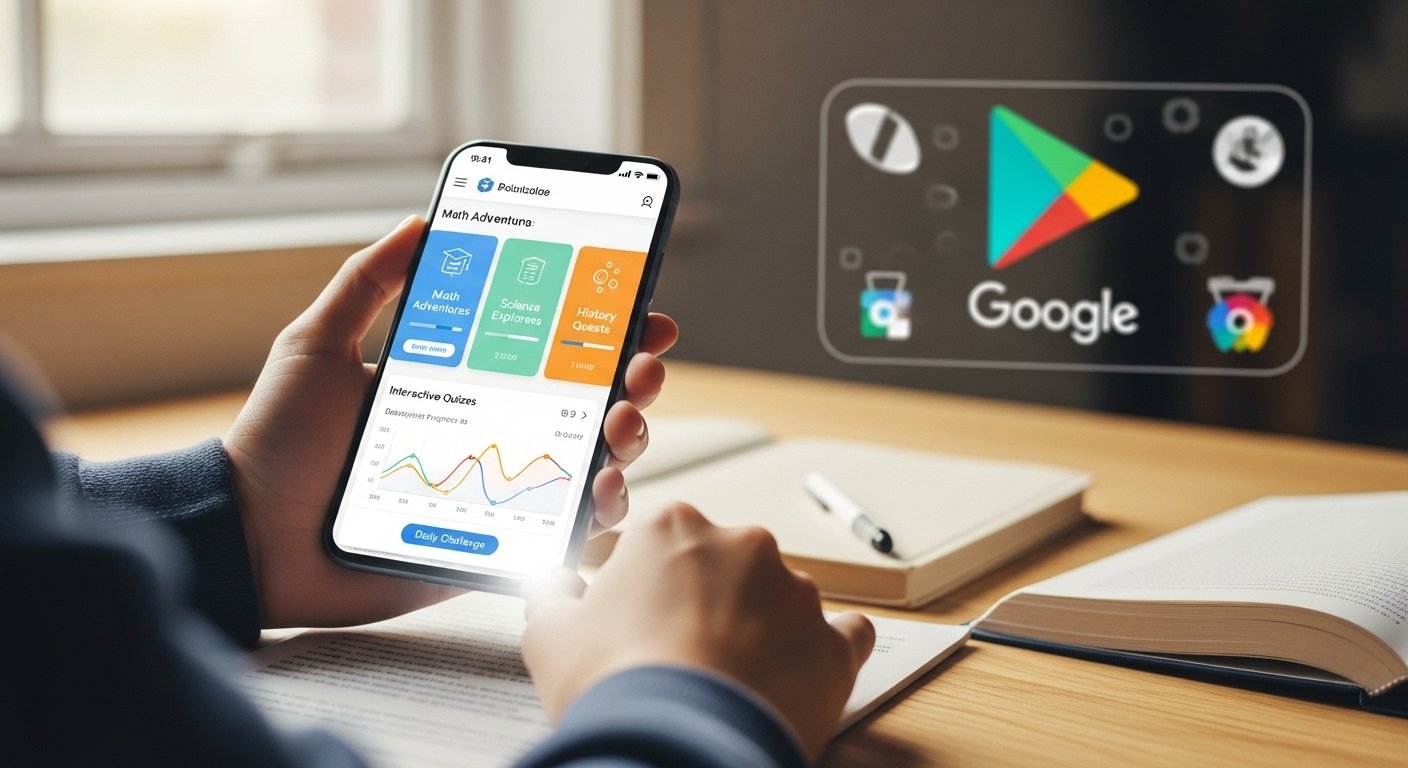 Educational app interface on an Android phone.